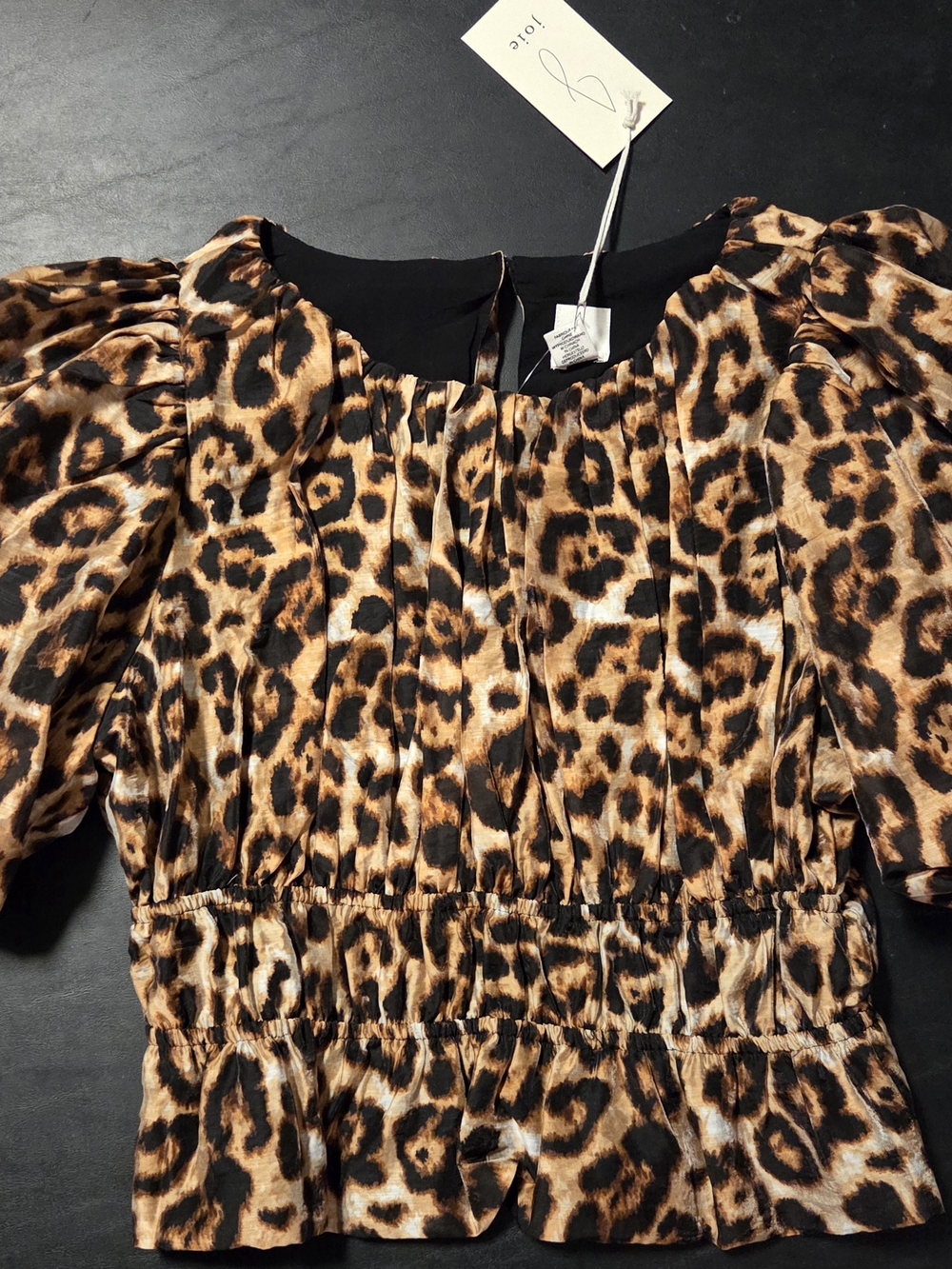 Joie Leopard Print Puff Sleeve Top in Brown and Black